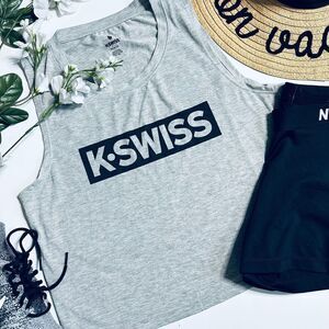 K-Swiss heather gray/black write out logo backspin crop tank top